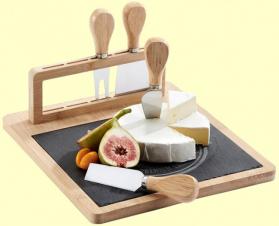Maison Kitchen - Bamboo Wood & Slate Cheese Board with 5 Knives